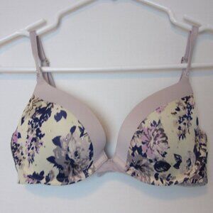 Victoria Secret Bra Biofit Demi Uplift Purple Floral Rhinestone Adjustable 32C